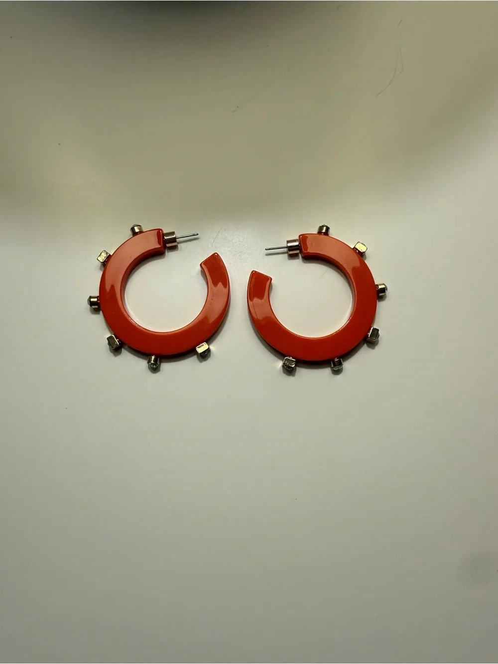 Orange Hoop Earrings with Gold Stud Accents
